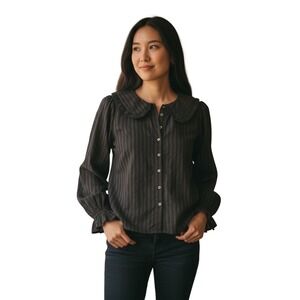 Pilcro Anthropologie Black Textured Peter Pan Collar  Blouse Small NWT